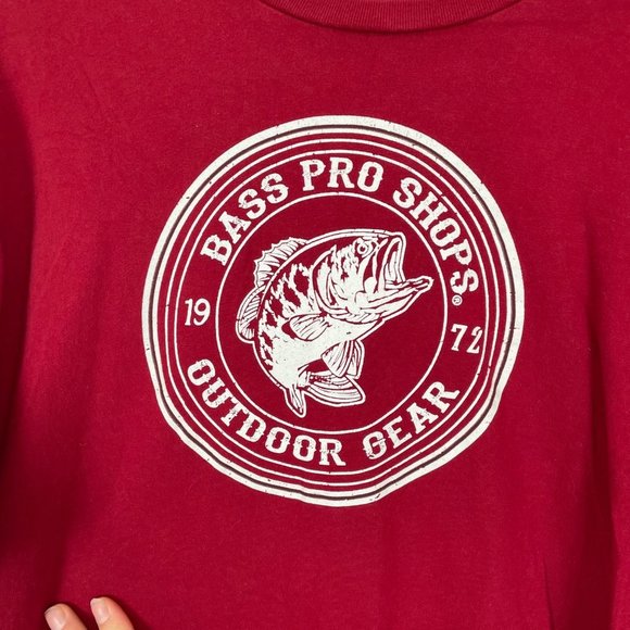 Bass Pro Shop Men's Sz L Red Bass Logo Short Sleeve T Shirt Outdoor Fishing - Picture 2 of 6